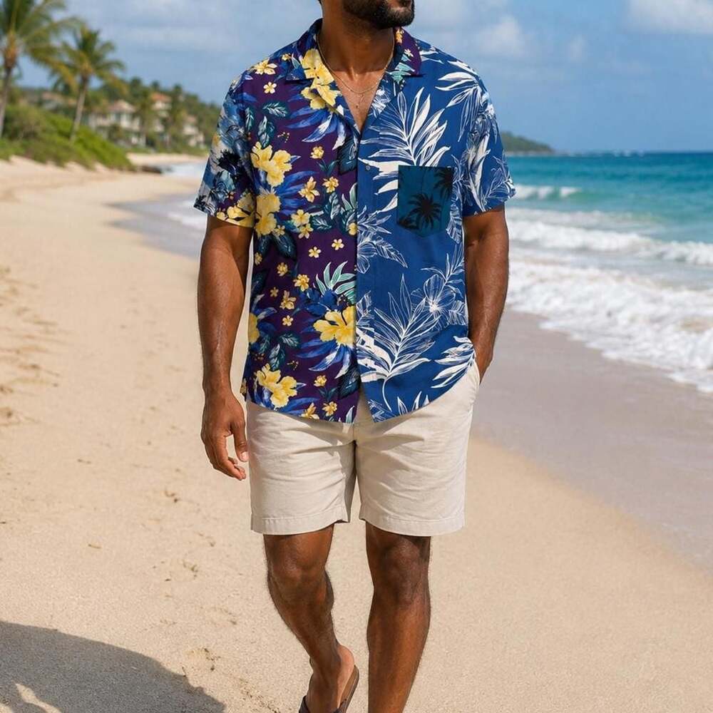 Club Room Paradise Table Floral Color-Block Button-Down Shirt Large